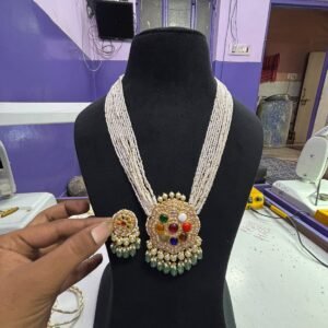 Cream Beaded Long Necklace Set - original supplied product photograph