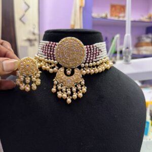 Maroon Beaded Statement Choker Set - original supplied product photograph