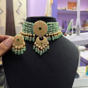 Green Beaded Round-Motif Choker Set - original supplied product photograph