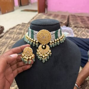 Green Beaded Statement Choker Set - original supplied product photograph