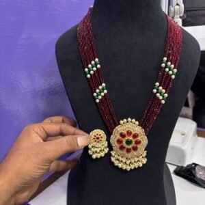 Maroon Beaded Long Necklace Set - original supplied product photograph