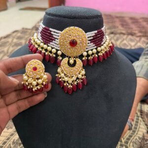 Maroon Round-Motif Choker Set - original supplied product photograph