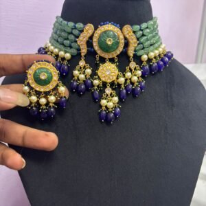 Green and Blue Beaded Choker Set - original supplied product photograph