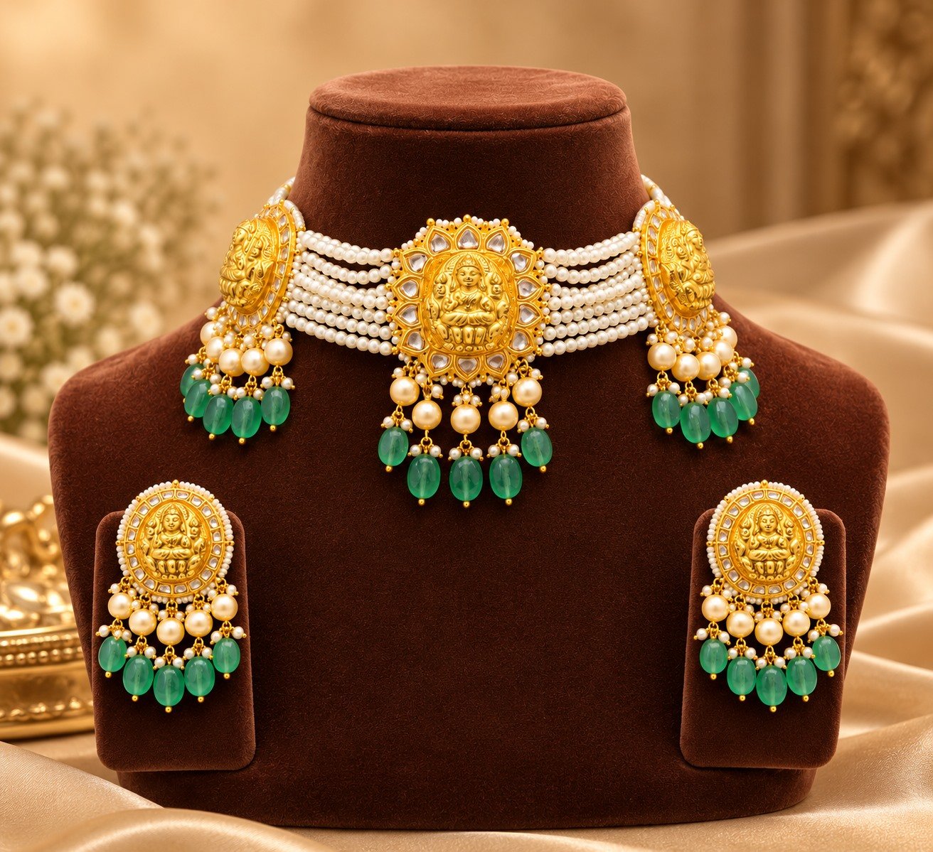 Cream Beaded Three-Motif Choker Set — supplied jewellery image