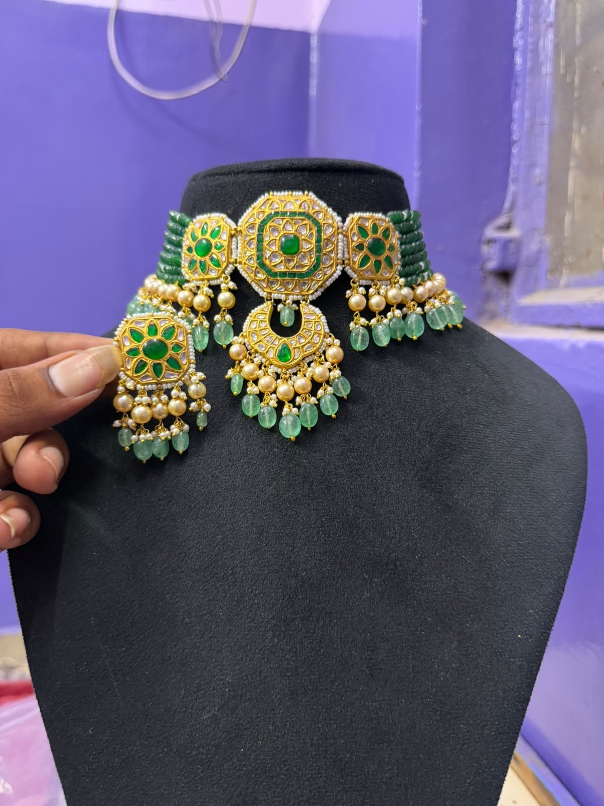 Green Beaded Three-Motif Choker Set — supplied jewellery image