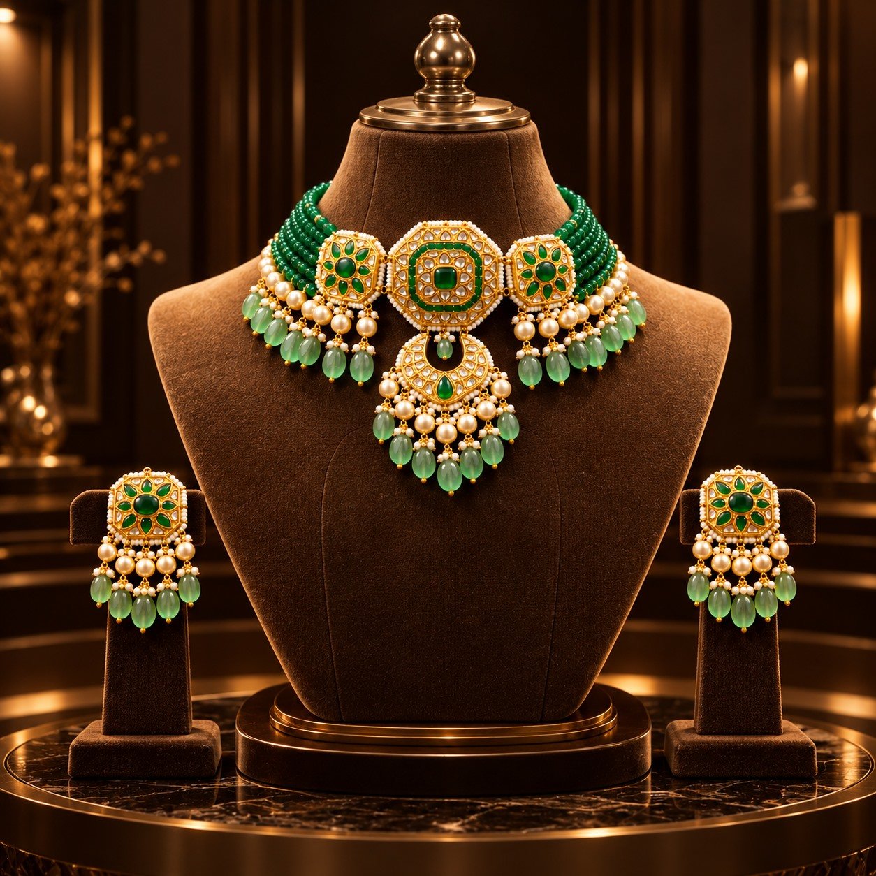 Green Beaded Three-Motif Choker Set — supplied jewellery image