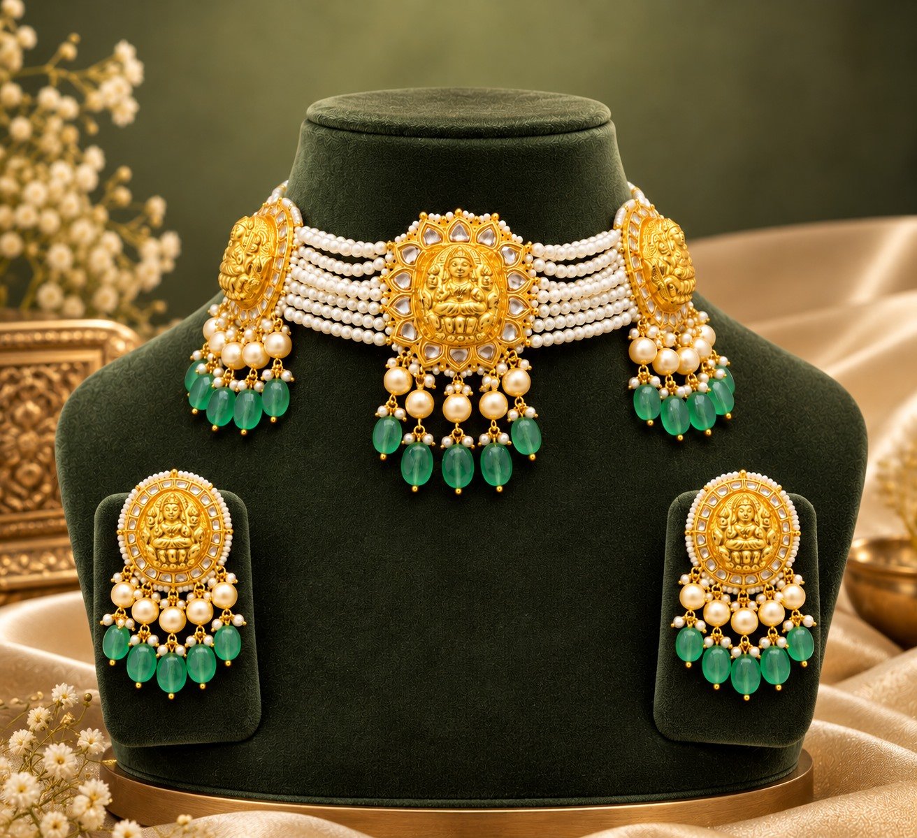 Cream Beaded Three-Motif Choker Set — supplied jewellery image